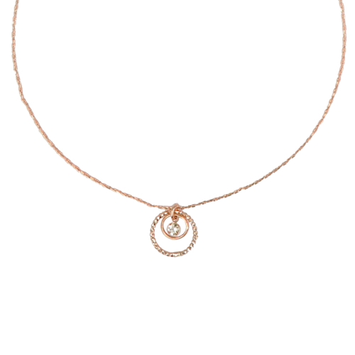 OSEWAYA 世話屋 個性設計水鑽雙環項鍊 玫瑰金