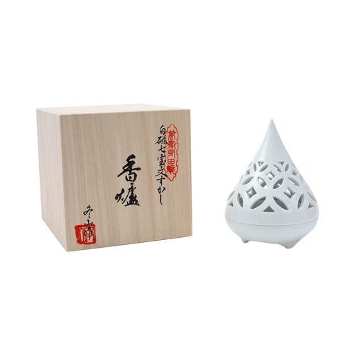 日本香堂 白瓷三角七寶玲瓏香爐 1個