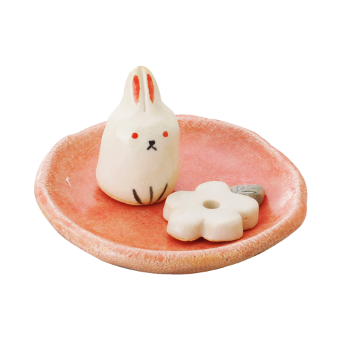 日本香堂 日式陶瓷香盤&香插擺件 #K4328 小花兔 1個