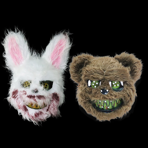 萬聖節面具 抖音同款血腥兔子面具恐怖毛絨熊面具