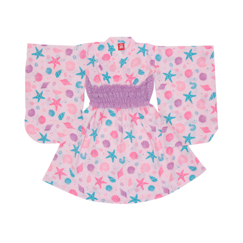 BABYDOLL 滿版印花可愛浴衣連衣裙 M(100cm-110cm) 粉色海洋圖案