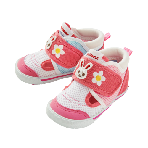 MIKIHOUSE 柔軟透氣網布二段寶寶單鞋 粉白色