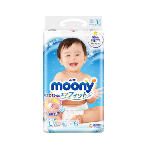 UNICHARM 尤妮佳 moony 暢透系列嬰幼兒輕薄透氣紙尿褲尿不濕 腰貼型 L 9Kg~14Kg 54片