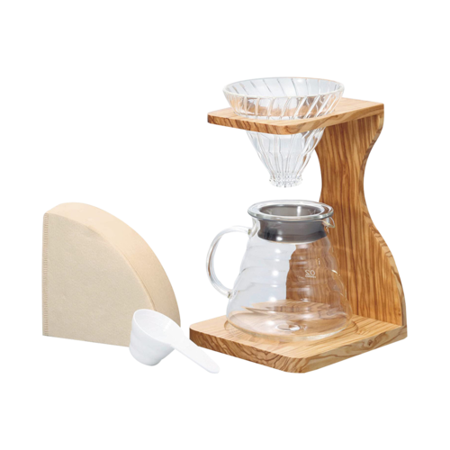 HARIO 天然橄欖木支架滴漏式濾杯手衝咖啡套裝V60 1套
