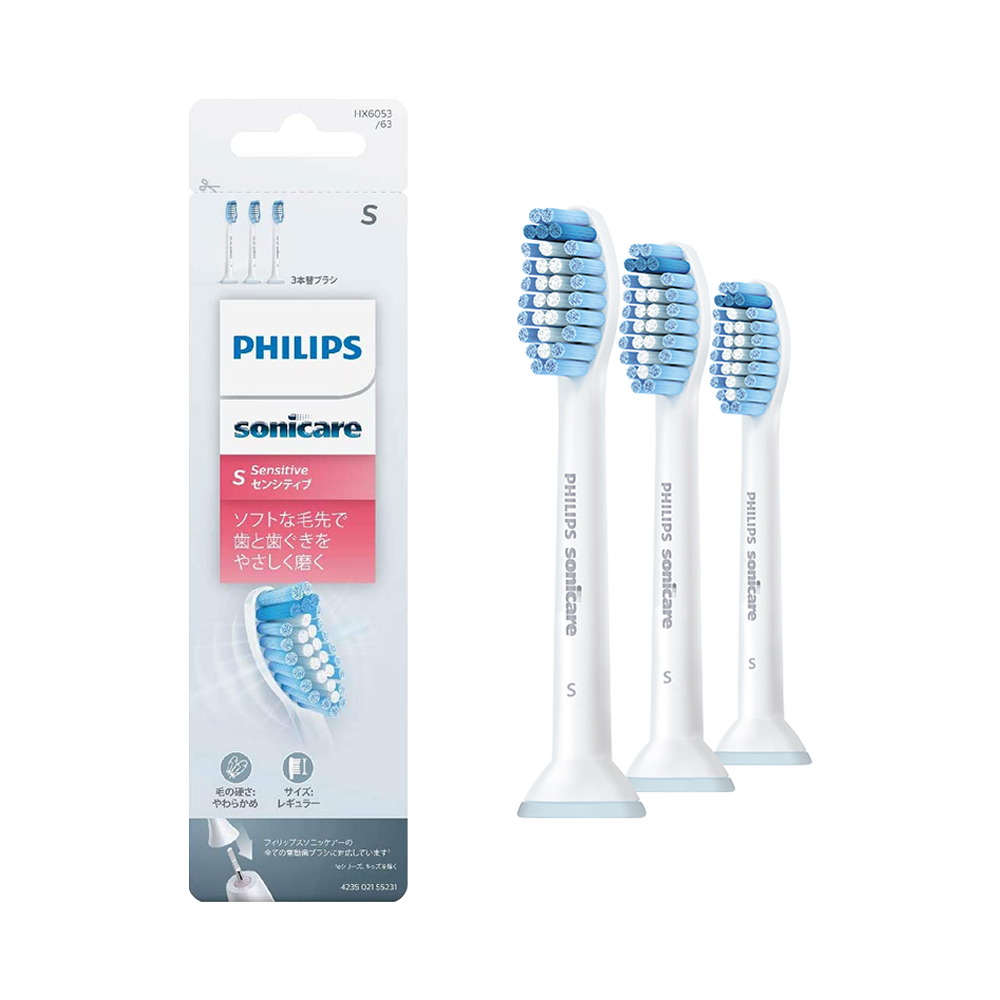 PHILIPS 飛利浦 Sensitive 温和清潔電動牙刷替換刷頭 敏感牙齒可用 HX6053/63 白色 3個