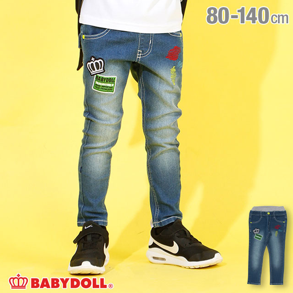 BABYDOLL 徽章裝飾兒童牛仔長褲 130cm