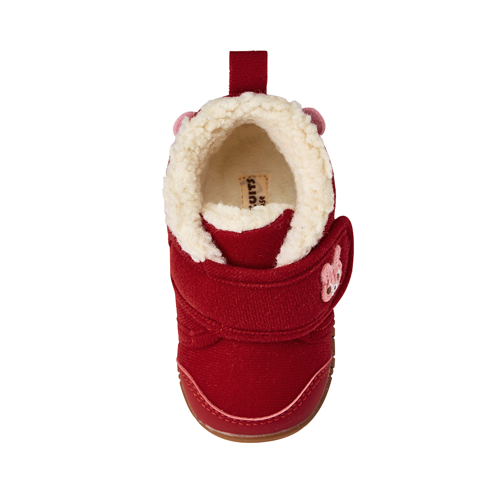 MIKIHOUSE HOT BISCUITS賓斯熊卡比兔刺繡男女寶寶內反絨保暖一段學步鞋 紅色