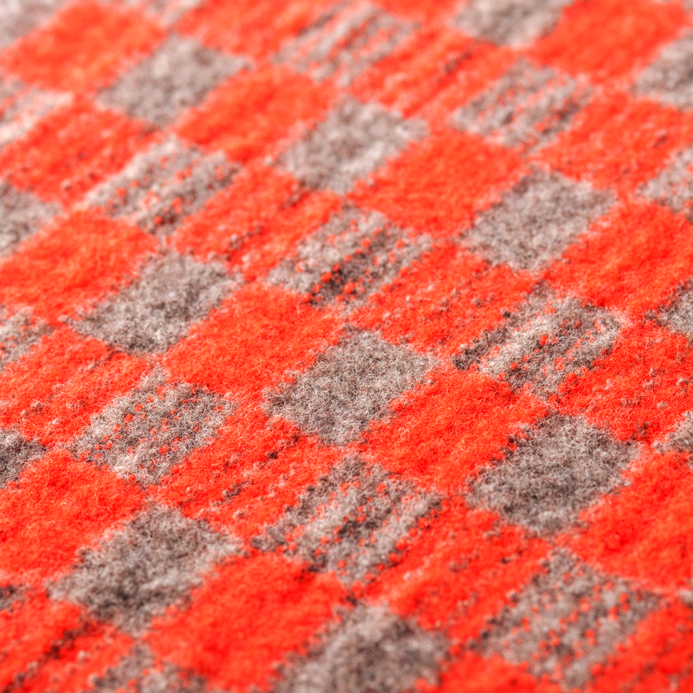KNITTING INN 羊毛毛氈格紋圍巾 寬約30cm×長約200cm 赤褐色