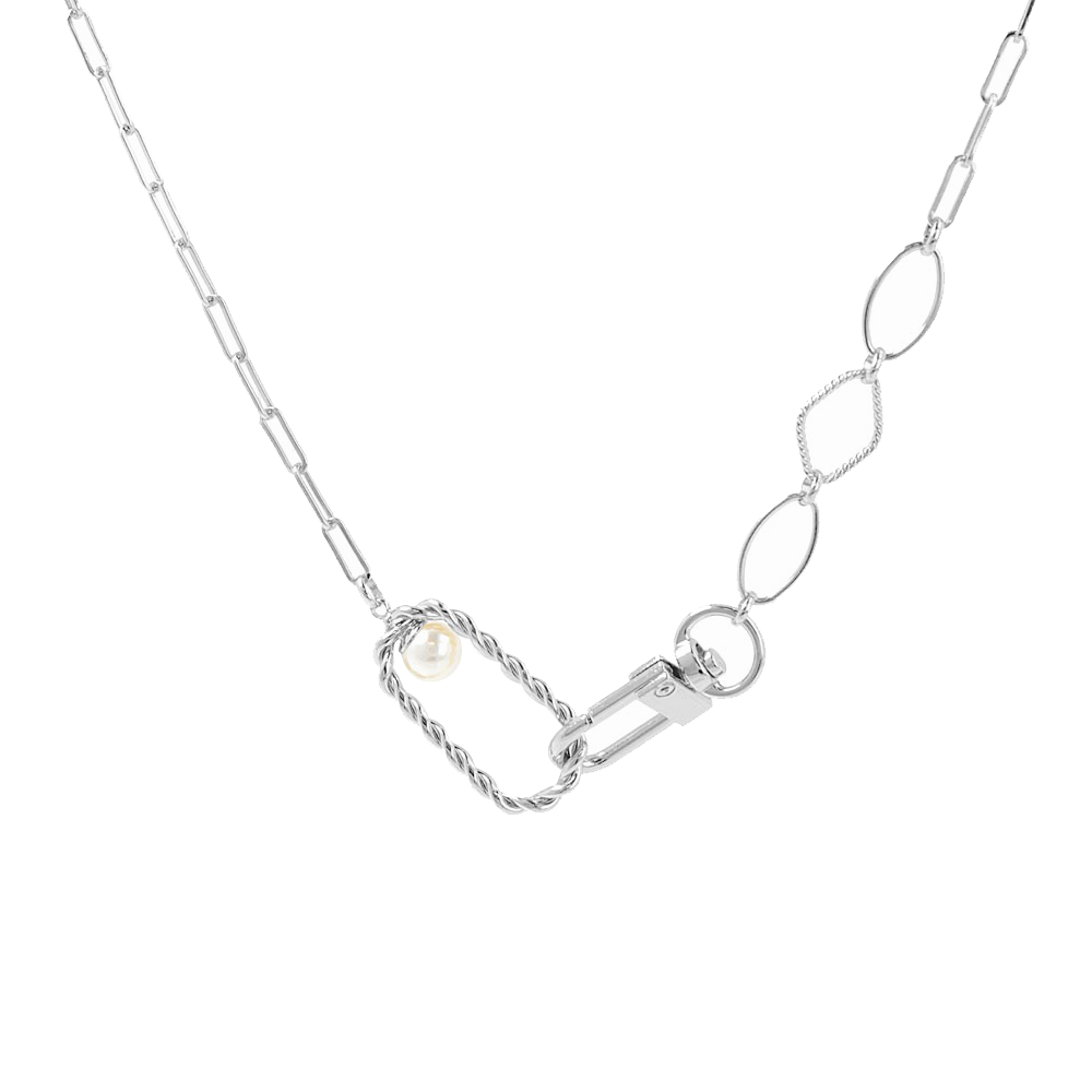 OSEWAYA 世話屋 個性設計珍珠環扣項鍊 銀色