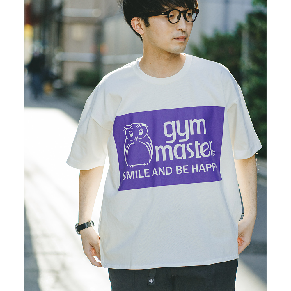 gym master 可愛貓頭鷹logo印花T恤 白色×紫色