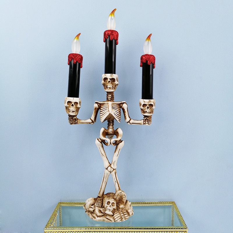 萬聖節骨架燭台 鬼節恐怖裝飾道具LED電子蠟燭燈南瓜燈