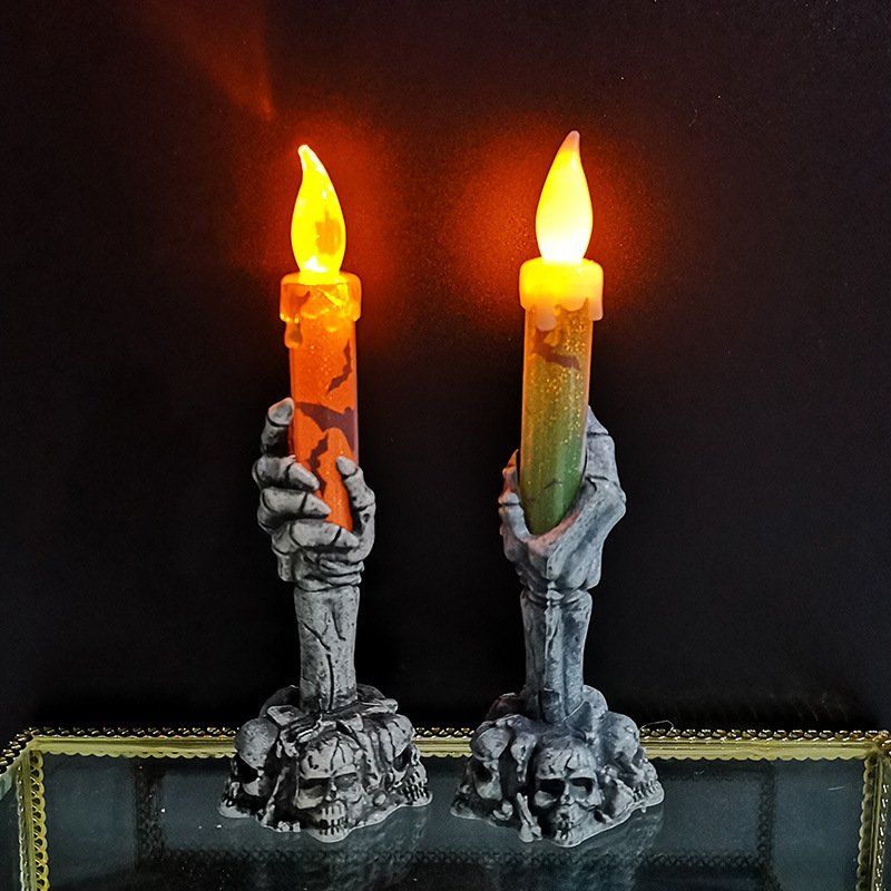 萬聖節裝飾燈 派對場地佈置道具骷髏鬼手握蠟燭燈