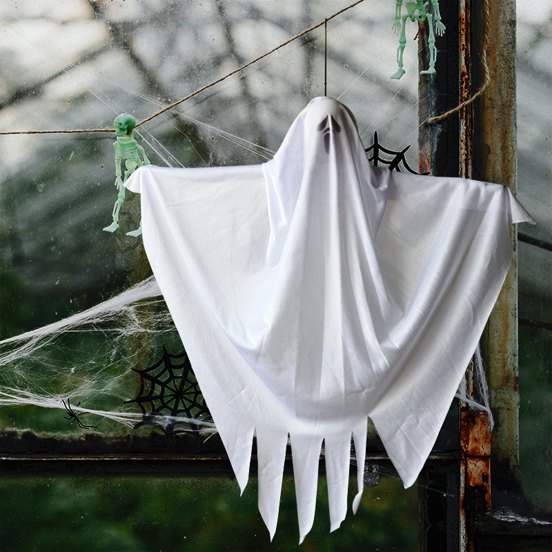 萬聖節裝飾小吊鬼 恐怖幽靈掛件場地佈置道具白色幽靈鬼門簾掛飾