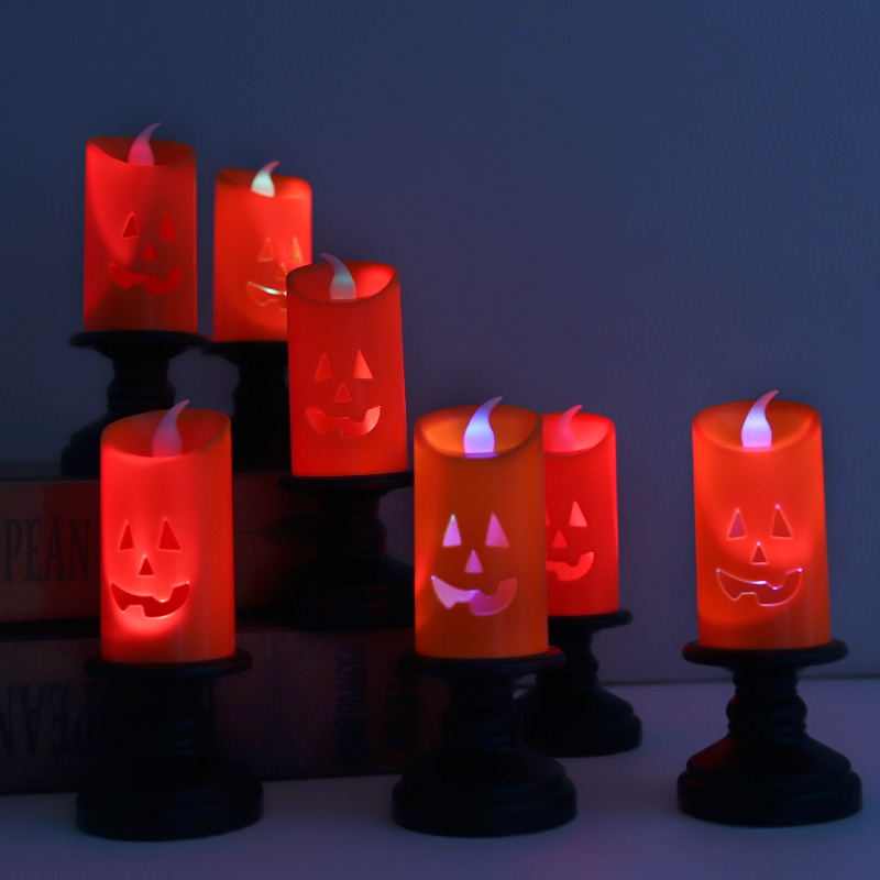萬聖節蠟燭燈 LED七彩燭台桌面擺件場地佈置道具 鬼節裝飾南瓜燈