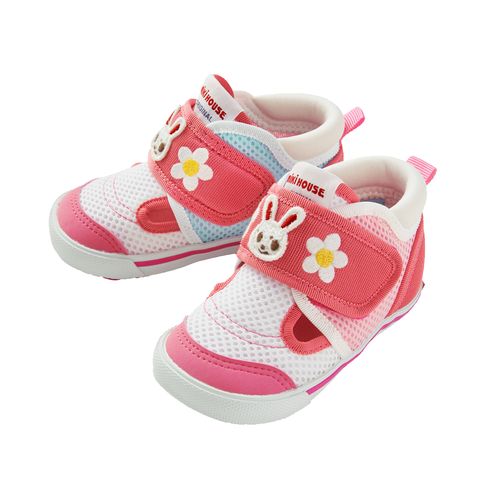 MIKIHOUSE 柔軟透氣網布二段寶寶單鞋 粉白色