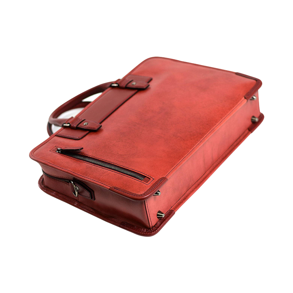 FUJITAKA A系列 簡約大氣皮革手提商務包 紅色 A4
