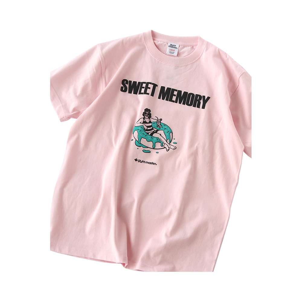 gym master SWEET MEMORY甜甜圈大叔趣味印花純棉T恤 粉色