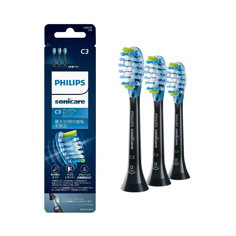 PHILIPS 飛利浦 Premium Clean 強力清潔電動牙刷替換刷頭 HX9043/96 黑色 3個