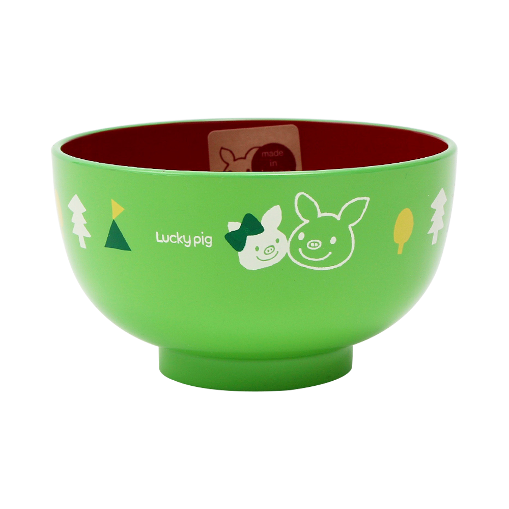 Luckypig giggle 小豬圖案兒童用湯碗 綠色 1個