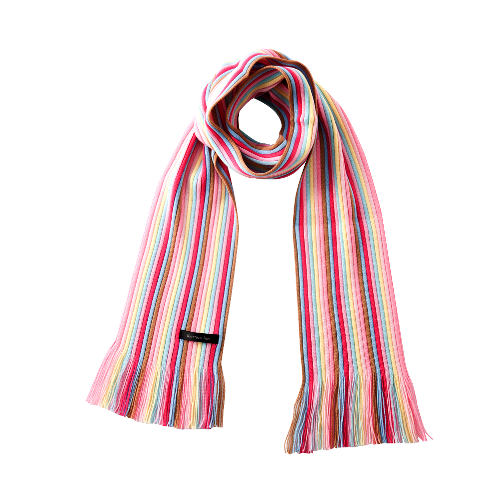 KNITTING INN 羊毛混紡羅紋編織圍巾 寬約15cm×長約190cm 粉色系