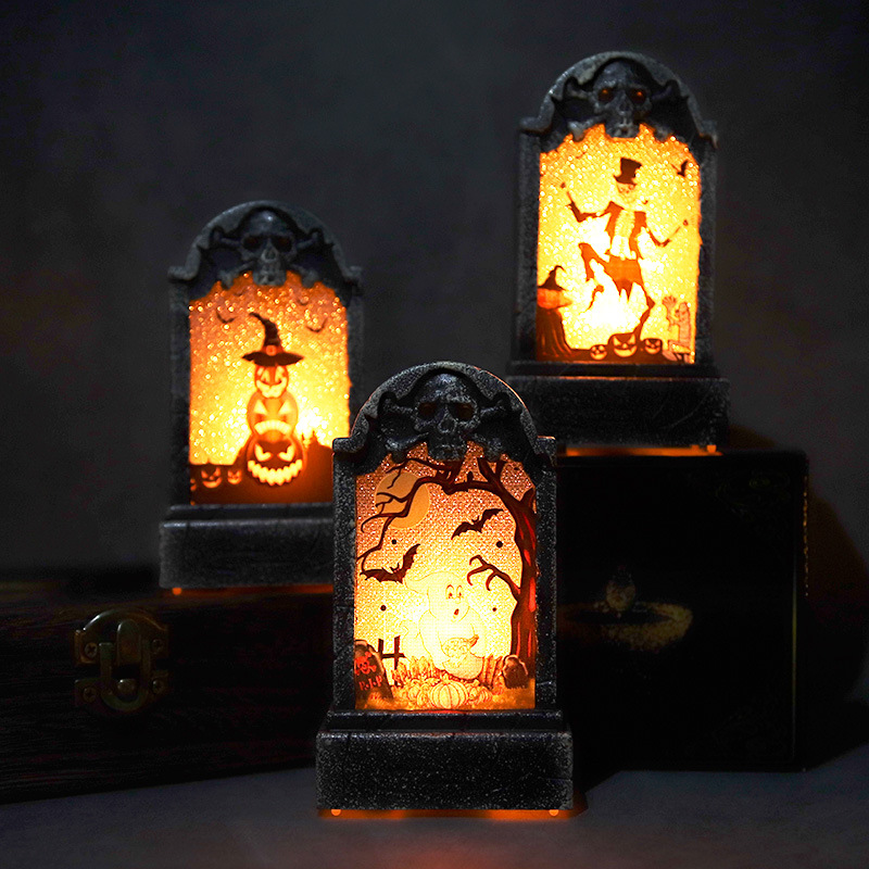 萬聖節墓碑燈鬼節裝飾鬼屋氣氛佈置道具碳火LED電子燈 南瓜燈擺件