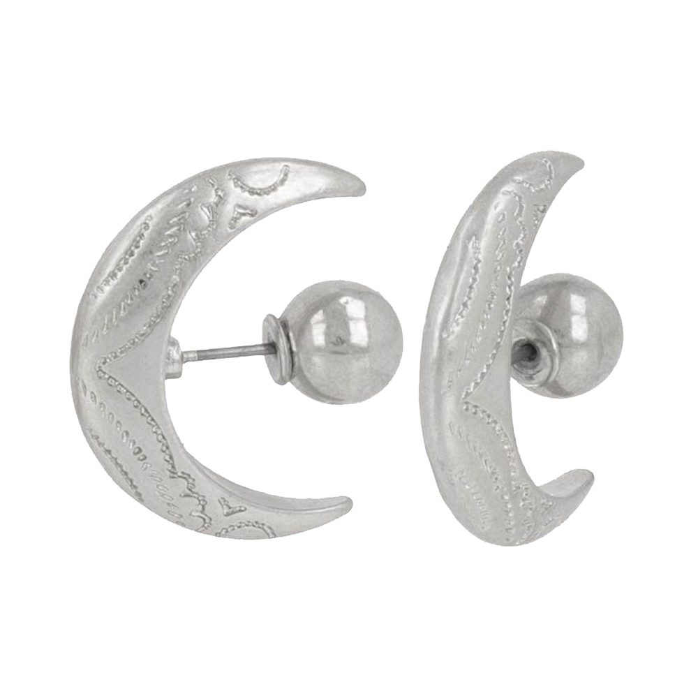 OSEWAYA 世話屋 簡約復古新月形狀壓紋耳釘 LNPC0606-2 銀色