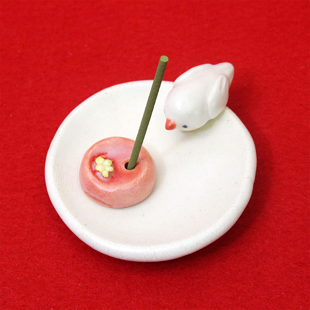 日本香堂 日式陶瓷香盤&香插擺件 #K4580 白文鳥 1個