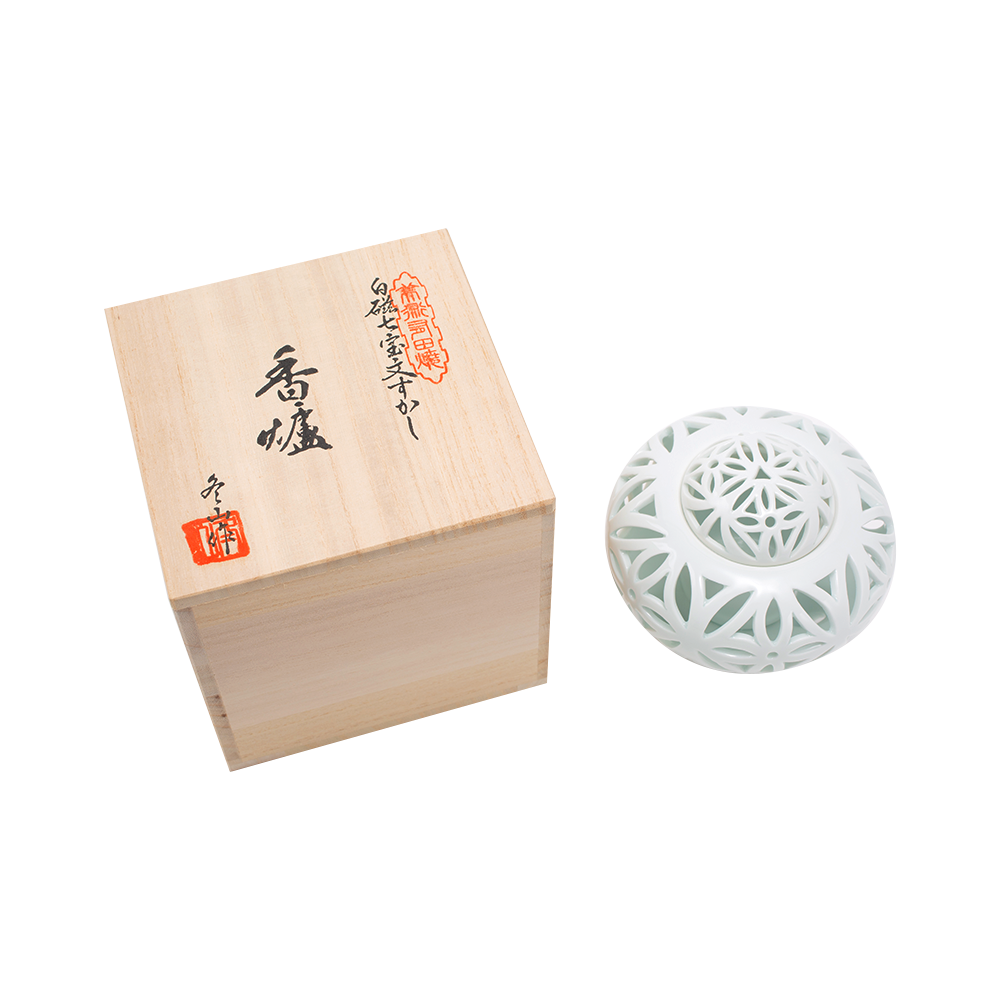 日本香堂 白磁七寶鏤空陶製香爐 1個