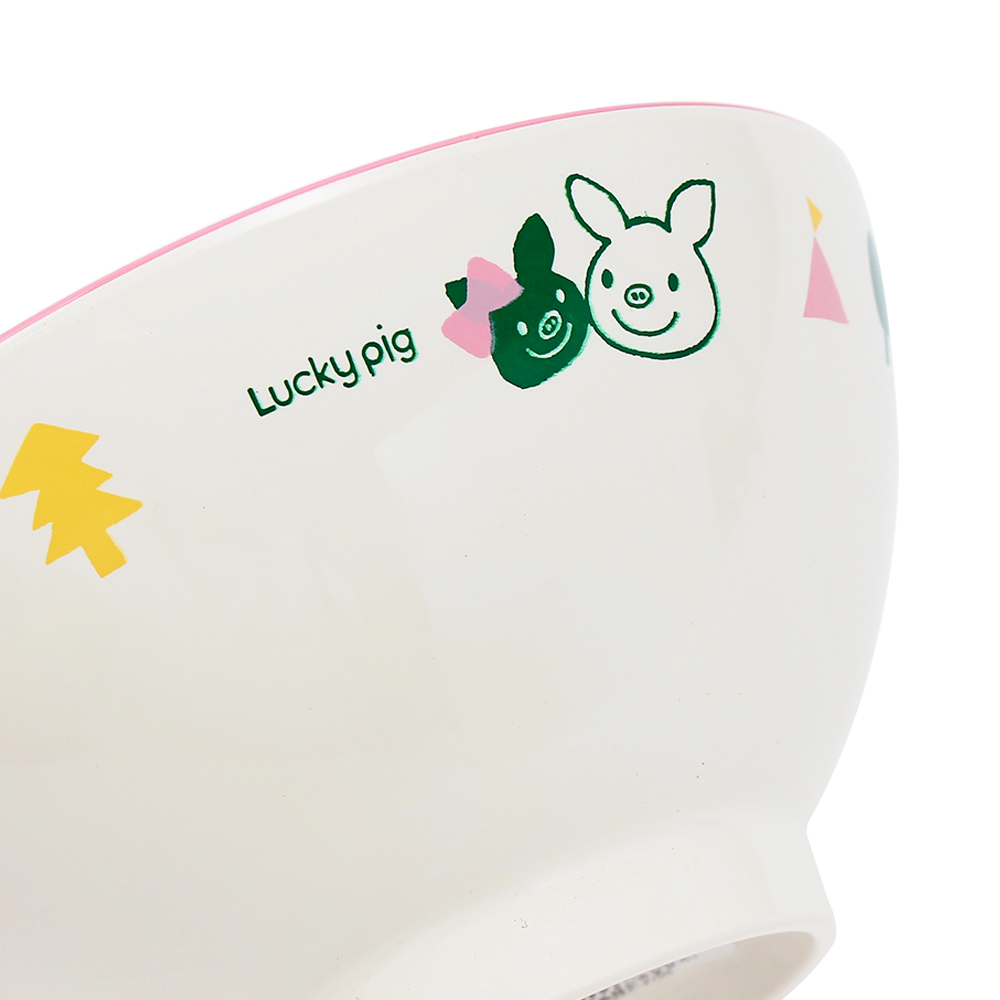 Luckypig giggle 小豬圖案兒童用飯碗 粉色 1個