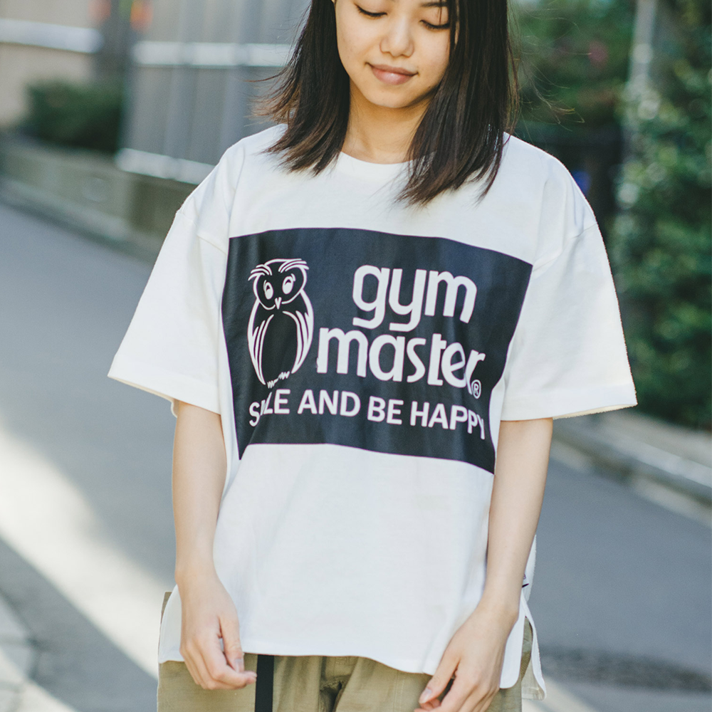 gym master 可愛貓頭鷹logo印花T恤 白色×黑色