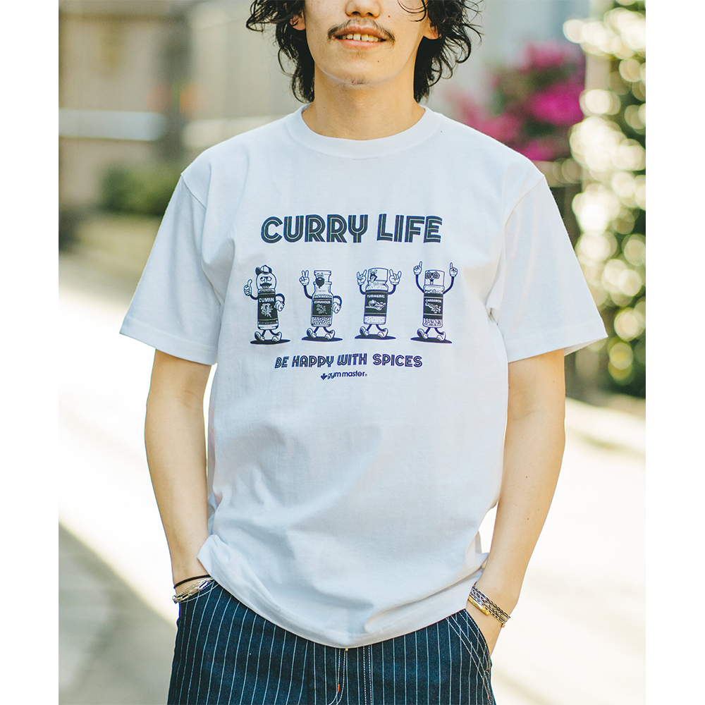 gym master CURRY LIFE香料趣味印花純棉T恤 白色