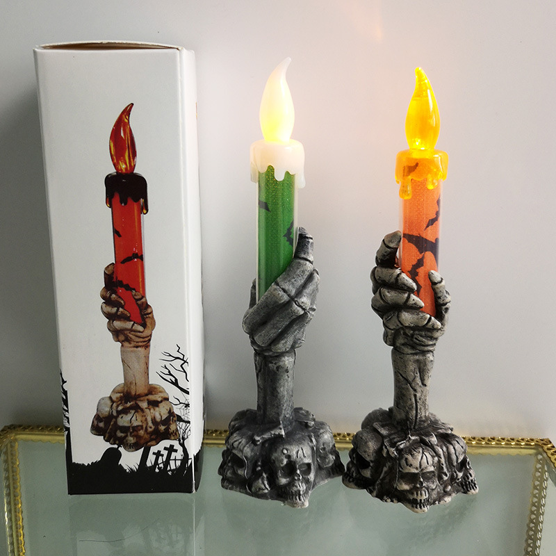萬聖節裝飾燈 派對場地佈置道具骷髏鬼手握蠟燭燈