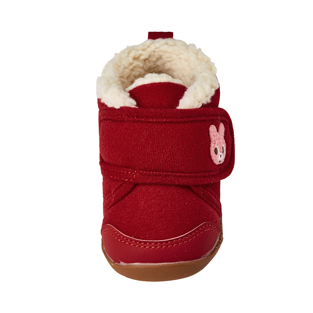 MIKIHOUSE HOT BISCUITS賓斯熊卡比兔刺繡男女寶寶內反絨保暖一段學步鞋 紅色