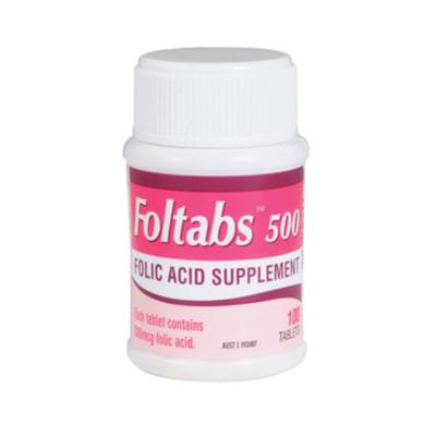 Foltabs 天然葉酸片500mcg 100片 （防貧血流產防畸形）