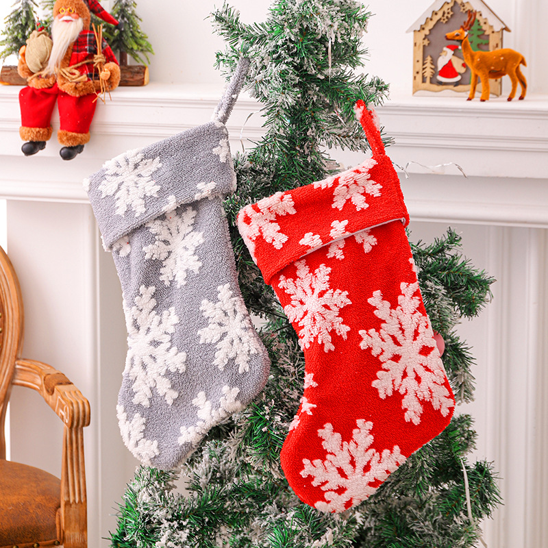 港之戀聖誕毛絨雪花聖誕襪糖果袋聖誕樹掛件家居派對禮物襪裝飾品