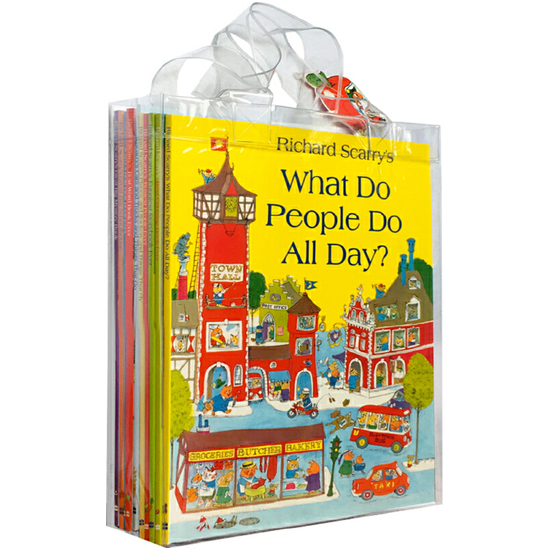 斯凱瑞金色童年 英文原版繪本3 6歲  軲轆軲轆轉 忙忙碌碌鎮 理查德10冊手提袋 What Do People Do All Day Richard Scarry Collection 5-8歲