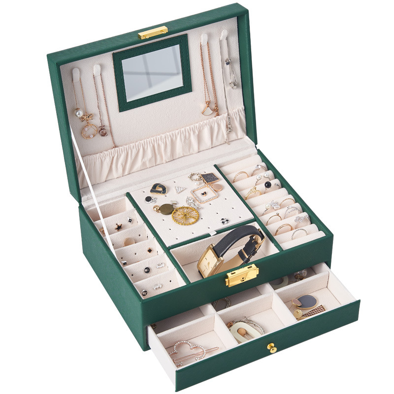 大容量多層皮革珠寶首飾盒 抽屜式化粧品收納盒
