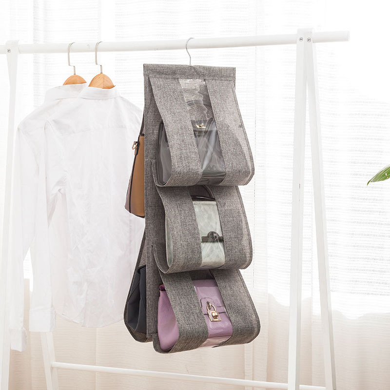 卧室包包收納袋掛袋衣櫃懸掛式仿麻立體式收納
