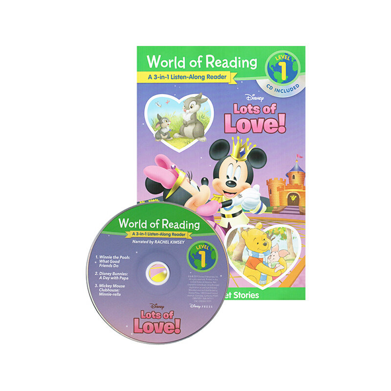 Disney Lots of Love 附CD 英文原版 迪斯尼有聲繪本奇米老鼠 3個故事合集 World of Reading 兒童分級讀物