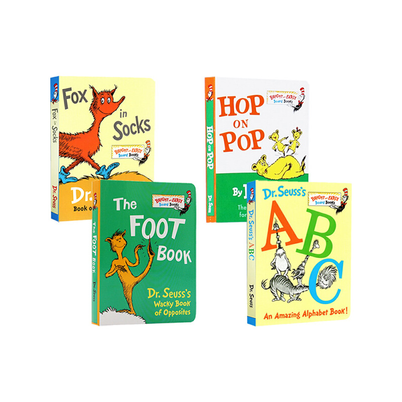 英文原版 Dr Seuss ABC/Fox in Socks/The Foot Book/Hop on Pop 廖彩杏書單 蘇斯博士4冊 紙板書 兒童英文啟蒙韻文繪本