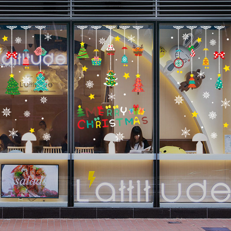 聖誕節裝飾用品 玻璃門貼紙店鋪櫥窗 聖誕樹窗花貼掛件