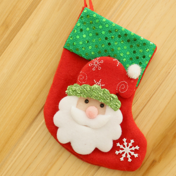 港之戀聖誕裝飾品創意卡通亮片聖誕襪子禮物袋掛件聖誕兒童糖果袋