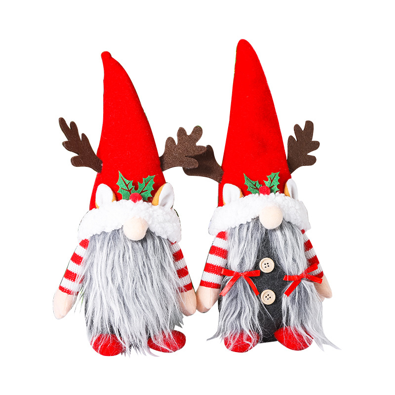 新款鹿角侏儒娃娃擺件創意聖誕無臉老人公仔裝飾品節日禮物
