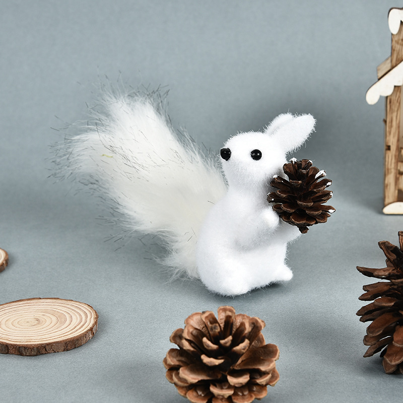 聖誕節裝飾品白色植毛泡沫松鼠熊創意動物擺件 迷你聖誕樹掛飾