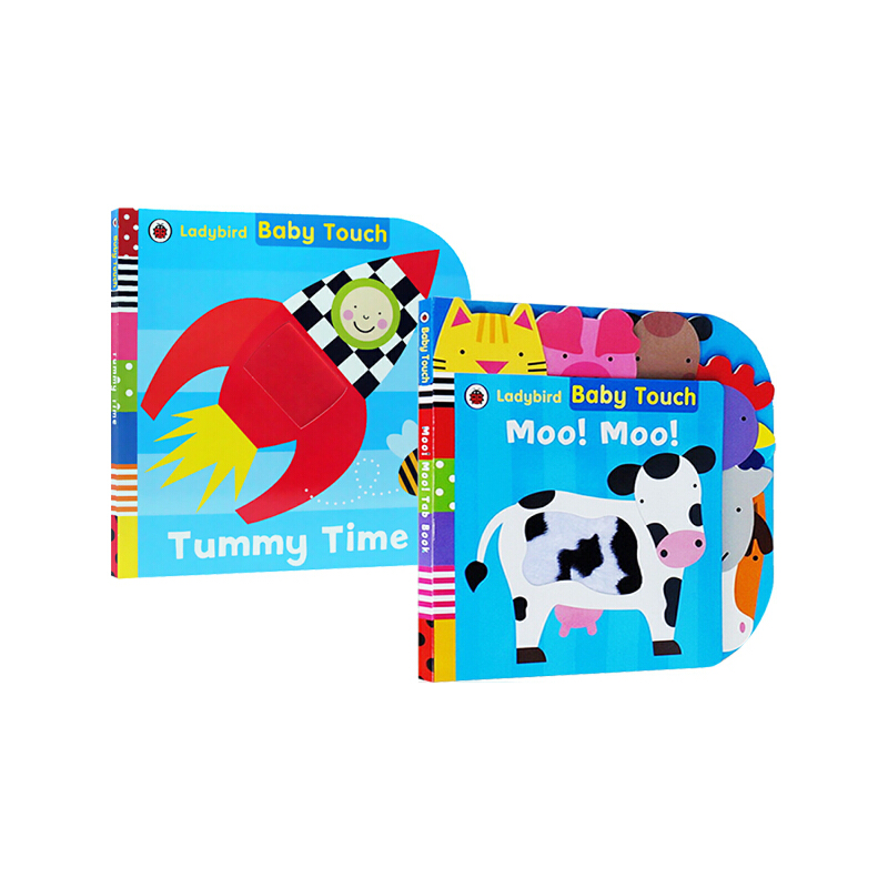 英文原版 Ladybird系列 Moo Moo/ Tummy Time 2冊合售 大開本紙板觸摸書 360度劇場立體書 兒童早教益智繪本