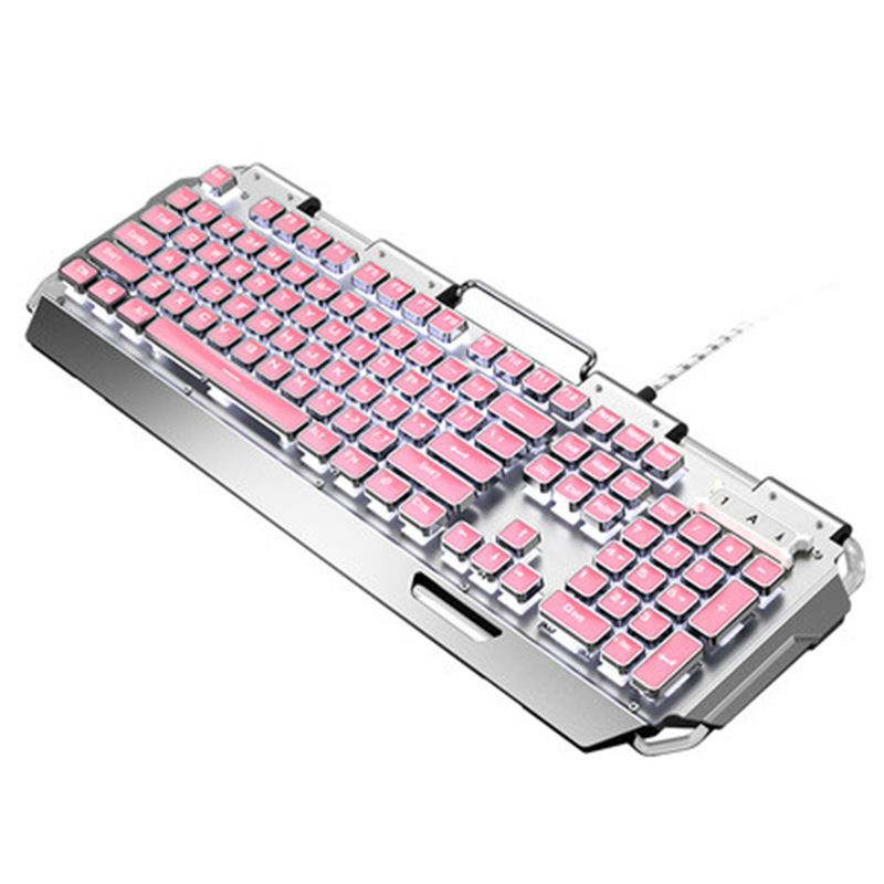 新盟X10蒸汽朋克鍵盤可愛粉色真機械鍵盤青軸遊戲台式電腦女生