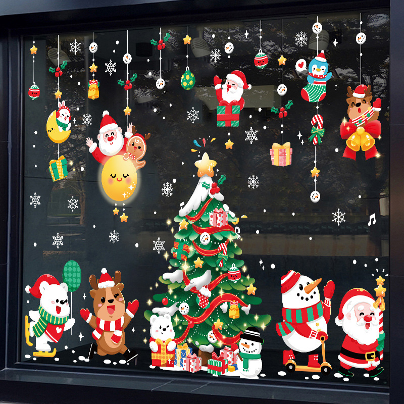 新款聖誕裝飾品貼紙聖誕節 聖誕老人雪人靜電貼畫