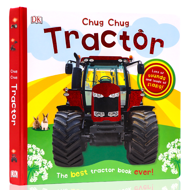 DK出品 Chug Chug Tractor 英文原版繪本 拖拉機翻翻書發聲書 兒童英語啟蒙早教精裝大開紙板書 光感發聲寶貝農場機械認知紙板書