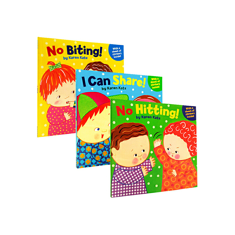 英文原版 No Hitting/Biting/I Can Share 3冊附貼紙 幼兒教養 生活習慣啟蒙繪本 親子教育互動學習 卡倫卡茨Karen Katz
