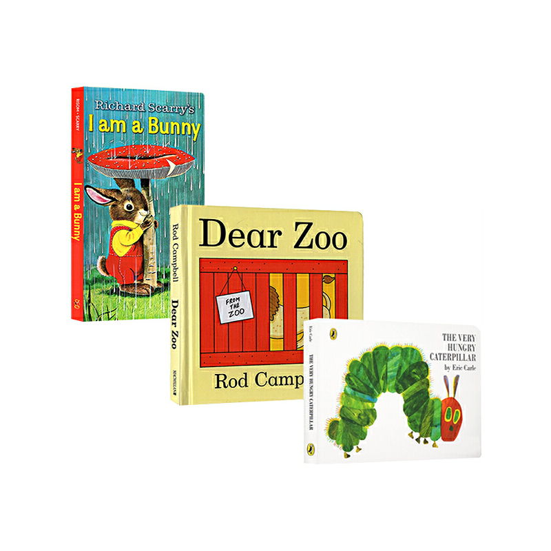 # 英文繪本0 3歲 Dear Zoo/ I Am a Bunny/The Very Hungry Caterpillar 3冊紙板書 我是一隻兔子/好餓的毛毛蟲/親愛的動物園 英語繪本0